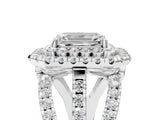 White gold Double Halo Emerald Cut Diamond Split Shank Pave Set Ring_8