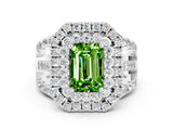 White gold Double Halo Emerald Cut Diamond Split Shank Pave Set Ring