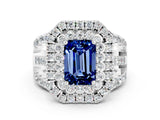 White gold Double Halo Emerald Cut Diamond Split Shank Pave Set Ring