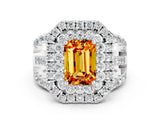 White gold Double Halo Emerald Cut Diamond Split Shank Pave Set Ring