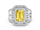 White gold Double Halo Emerald Cut Diamond Split Shank Pave Set Ring