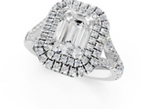 White gold Double Halo Emerald Cut Diamond Split Shank Ring with Four Prong Setting_46