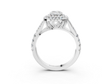 White gold Double Halo Emerald Cut Diamond Split Shank Ring with Four Prong Setting_48