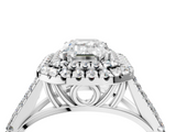 White gold Double Halo Emerald Cut Diamond Split Shank Ring with Four Prong Setting_49