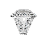 White gold Double Halo Emerald Cut Diamond Split Shank Ring with Four Prong Setting_50