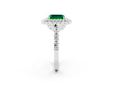 White gold Double Halo Emerald Cut Emerald Pavé Band with Four-Prong Setting_2