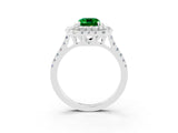 White gold Double Halo Emerald Cut Emerald Pavé Band with Four-Prong Setting_3