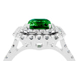 White gold Double Halo Emerald Cut Emerald Pavé Band with Four-Prong Setting_4