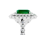 White gold Double Halo Emerald Cut Emerald Pavé Band with Four-Prong Setting_5