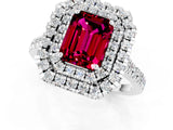 White gold Double Halo Emerald Cut Garnet Pavé Band with Four-Prong Setting_1