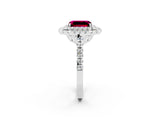 White gold Double Halo Emerald Cut Garnet Pavé Band with Four-Prong Setting_2