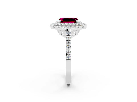 White gold Double Halo Emerald Cut Garnet Pavé Band with Four-Prong Setting_2