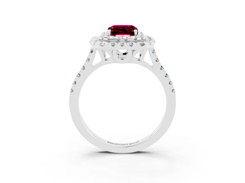 White gold Double Halo Emerald Cut Garnet Pavé Band with Four-Prong Setting_3