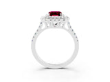 White gold Double Halo Emerald Cut Garnet Pavé Band with Four-Prong Setting_3