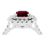 White gold Double Halo Emerald Cut Garnet Pavé Band with Four-Prong Setting_4