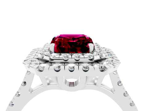 White gold Double Halo Emerald Cut Garnet Pavé Band with Four-Prong Setting_4