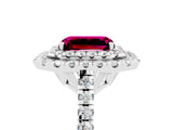 White gold Double Halo Emerald Cut Garnet Pavé Band with Four-Prong Setting_5