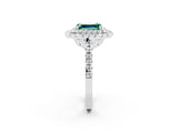 White gold Double Halo Emerald Cut Green Sapphire Pavé Band with Four-Prong Setting_2
