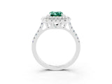 White gold Double Halo Emerald Cut Green Sapphire Pavé Band with Four-Prong Setting_3