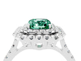 White gold Double Halo Emerald Cut Green Sapphire Pavé Band with Four-Prong Setting_4