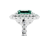 White gold Double Halo Emerald Cut Green Sapphire Pavé Band with Four-Prong Setting_5
