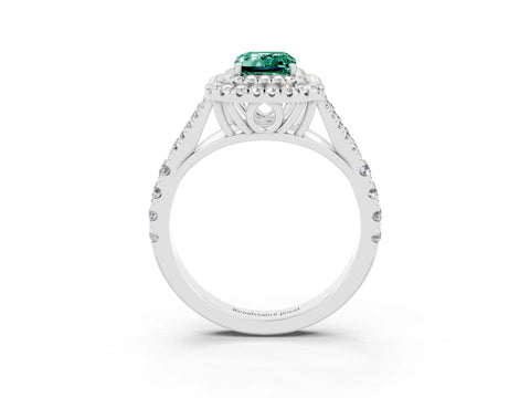 White gold Double Halo Emerald Cut Green Sapphire Split Shank Engagement Ring with Four-Prong Setting_3