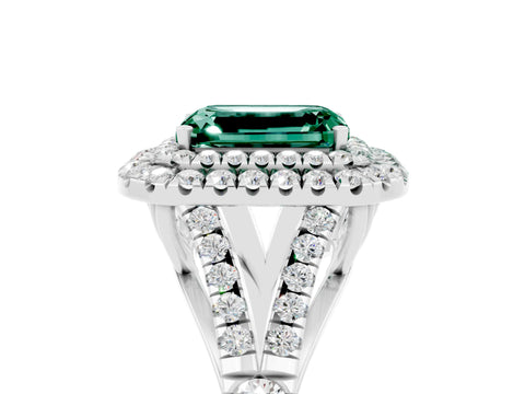 White gold Double Halo Emerald Cut Green Sapphire Split Shank Engagement Ring with Four-Prong Setting_5