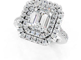 White gold Double Halo Emerald Cut Moissanite Pavé Band with Four-Prong Setting_1