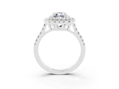 White gold Double Halo Emerald Cut Moissanite Pavé Band with Four-Prong Setting_3