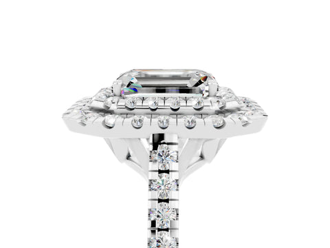 White gold Double Halo Emerald Cut Moissanite Pavé Band with Four-Prong Setting_5