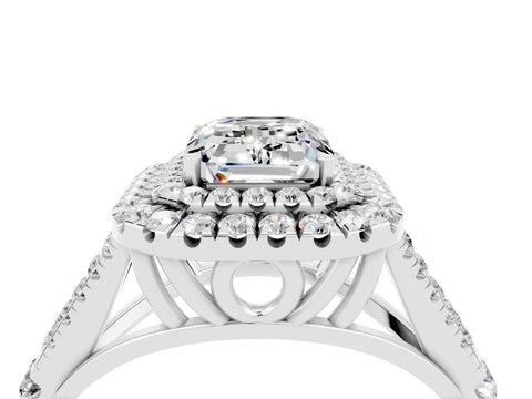 White gold Double Halo Emerald Cut Moissanite Split Shank Engagement Ring with Four-Prong Setting_4