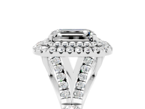 White gold Double Halo Emerald Cut Moissanite Split Shank Engagement Ring with Four-Prong Setting_5