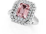White gold Double Halo Emerald Cut Morganite Pavé Band with Four-Prong Setting_1