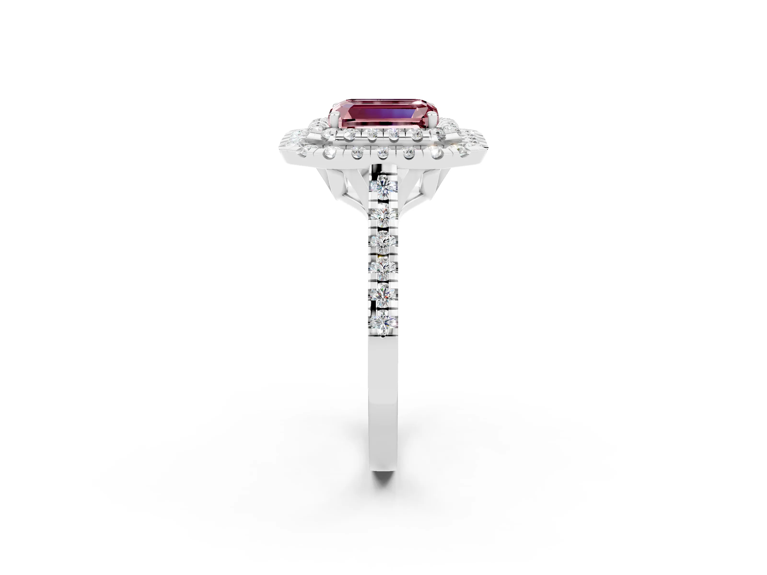 White gold Double Halo Emerald Cut Morganite Pavé Band with Four-Prong Setting_2