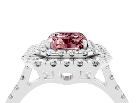 White gold Double Halo Emerald Cut Morganite Pavé Band with Four-Prong Setting_4