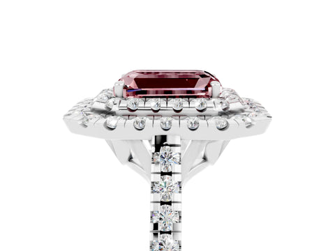 White gold Double Halo Emerald Cut Morganite Pavé Band with Four-Prong Setting_5