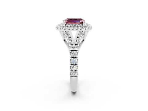 White gold Double Halo Emerald Cut Morganite Split Shank Engagement Ring with Four-Prong Setting_2