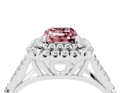 White gold Double Halo Emerald Cut Morganite Split Shank Engagement Ring with Four-Prong Setting_4