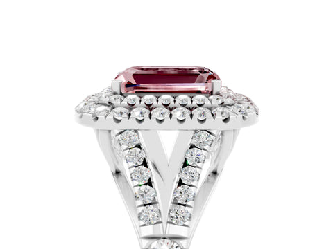 White gold Double Halo Emerald Cut Morganite Split Shank Engagement Ring with Four-Prong Setting_5