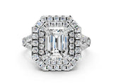 White gold Double Halo Emerald Cut Pave Split Shank Prong Set Ring_15