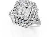 White gold Double Halo Emerald Cut Pave Split Shank Prong Set Ring_16