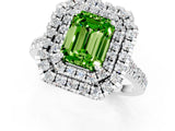 White gold Double Halo Emerald Cut Peridot Pavé Band with Four-Prong Setting_1