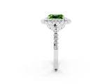 White gold Double Halo Emerald Cut Peridot Pavé Band with Four-Prong Setting_2