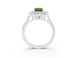 White gold Double Halo Emerald Cut Peridot Pavé Band with Four-Prong Setting_3
