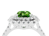 White gold Double Halo Emerald Cut Peridot Pavé Band with Four-Prong Setting_4