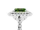 White gold Double Halo Emerald Cut Peridot Pavé Band with Four-Prong Setting_5