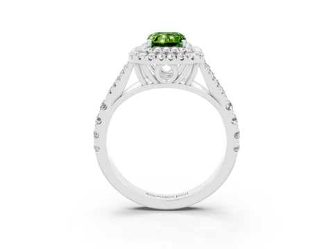 White gold Double Halo Emerald Cut Peridot Split Shank Engagement Ring with Four-Prong Setting_3