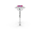 White gold Double Halo Emerald Cut Pink Sapphire Pavé Band with Four-Prong Setting_26