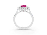 White gold Double Halo Emerald Cut Pink Sapphire Pavé Band with Four-Prong Setting_27