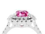 White gold Double Halo Emerald Cut Pink Sapphire Pavé Band with Four-Prong Setting_28